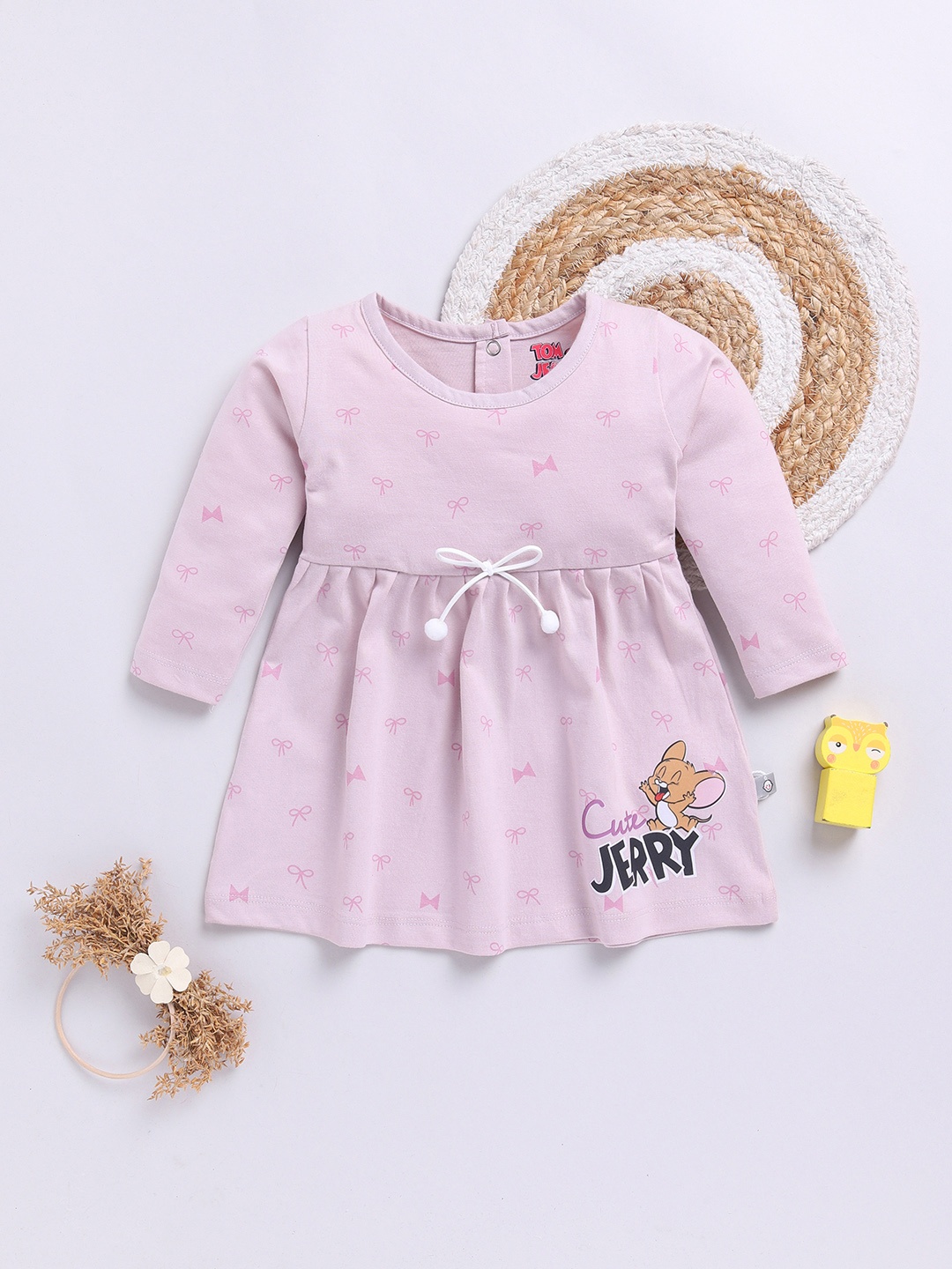 

YK X Tinyo Infant Girls Jerry Printed Cotton Flared Dress, Mauve