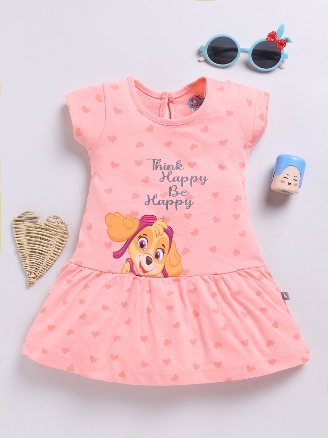 

YK X Tinyo Infant Girls Paw Patrol Printed Pure Cotton A-Line Dress, Peach