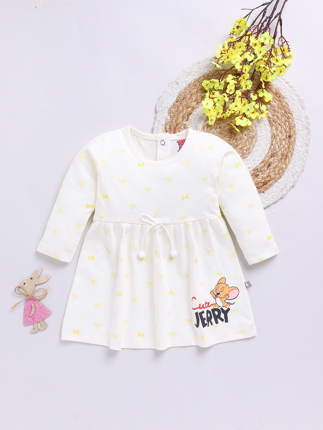 

YK X Tinyo Infant Girls Jerry Printed Cotton Flared Dress, Cream