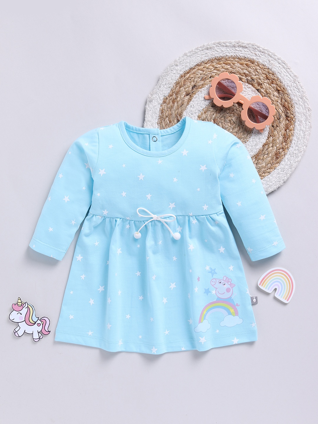 

YK X Tinyo Infant Girls Peppa Pig Printed Cotton Flared Dress, Blue