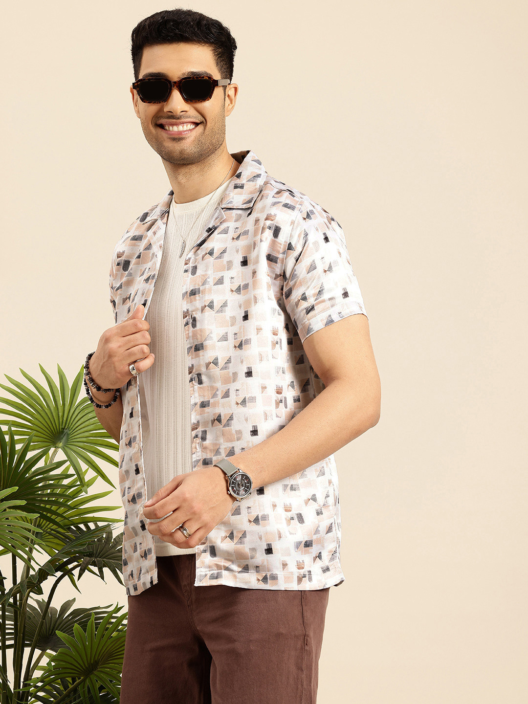 

Mast & Harbour Men Relaxed Printed Casual Shirt, White