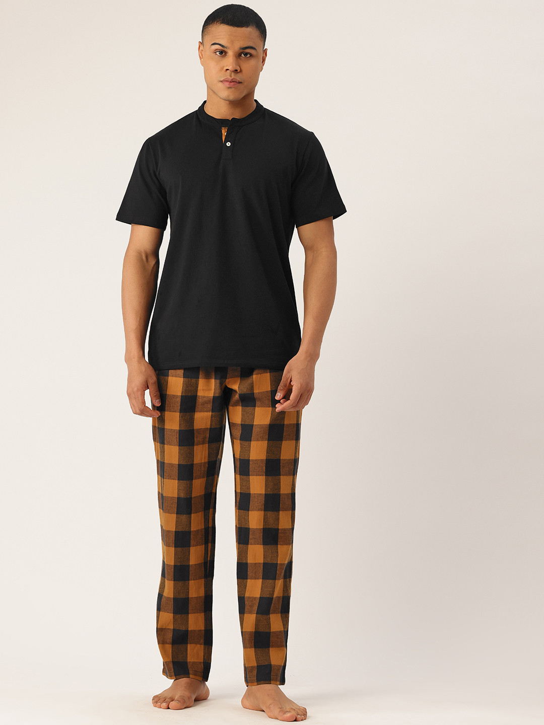 

ETC Men Checked Pure Cotton Night Suit, Black