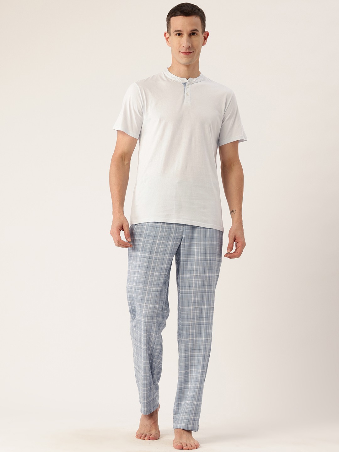

ETC Men Checked Pure Cotton Night Suit, Blue