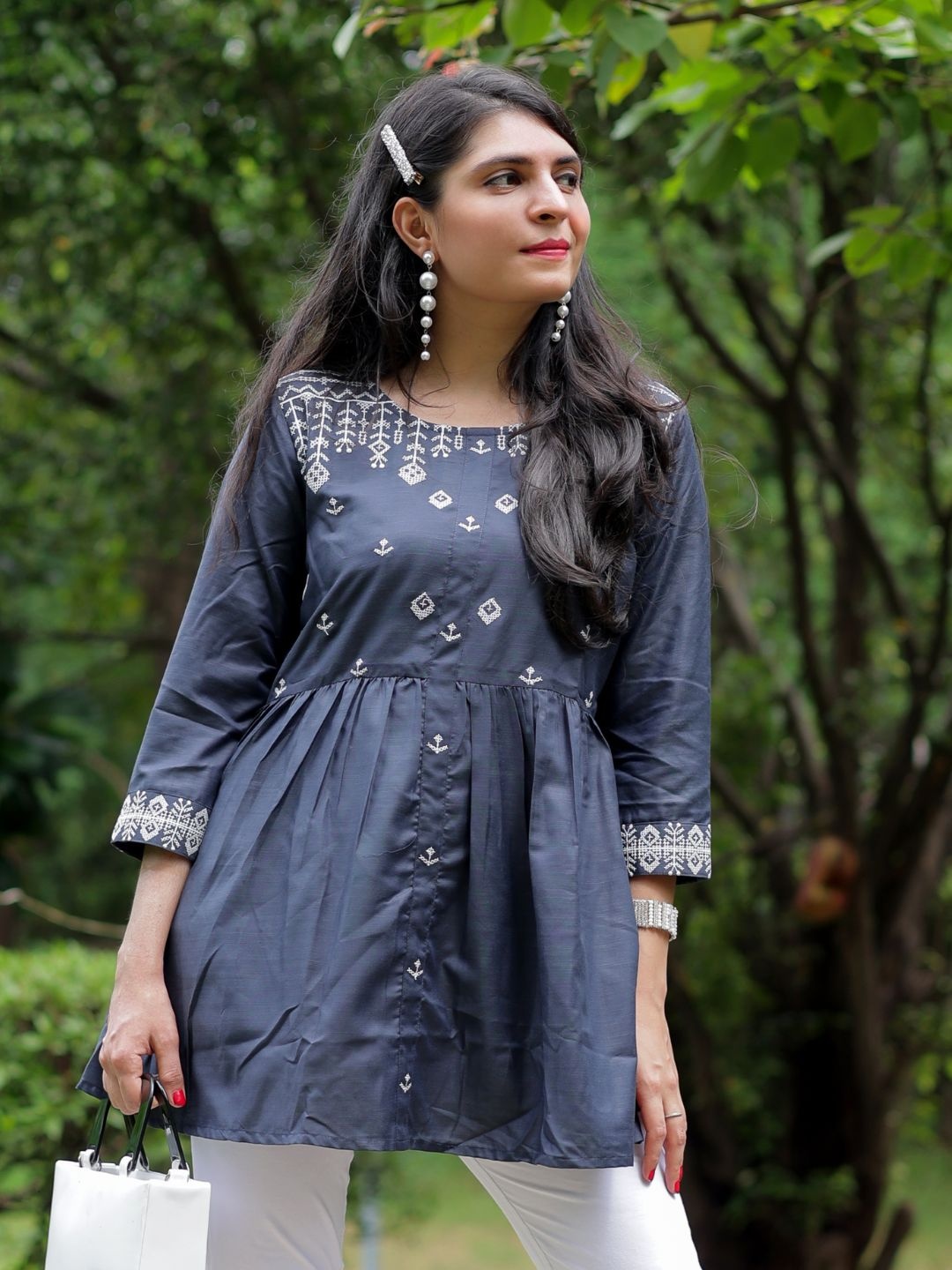 

KALINI Ethnic Motifs Embroidered Kurti, Grey