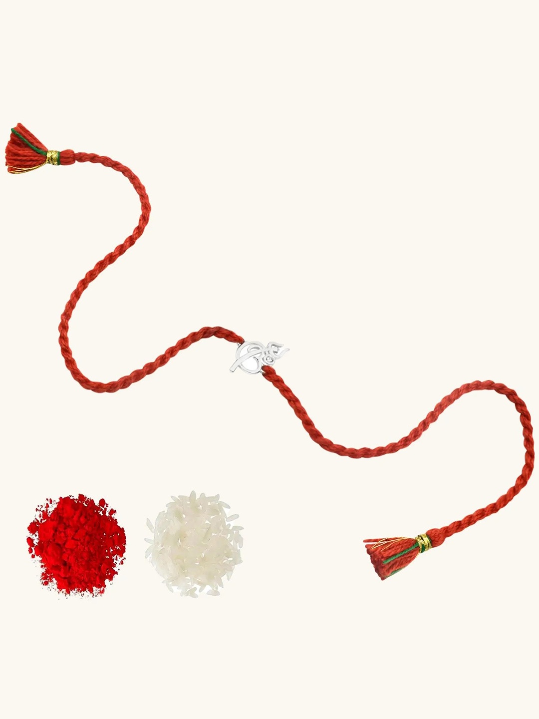 

Mabel Rhodium-Plated Om and Trishul Rakhi, Red