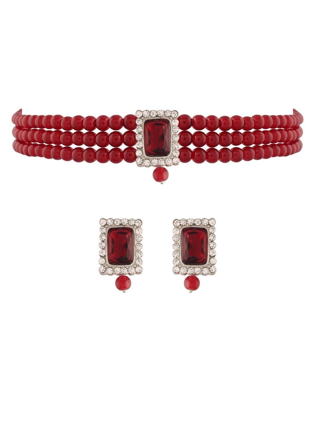 

I Jewels Silver-Plated Stone-Studded Necklace and Earrings