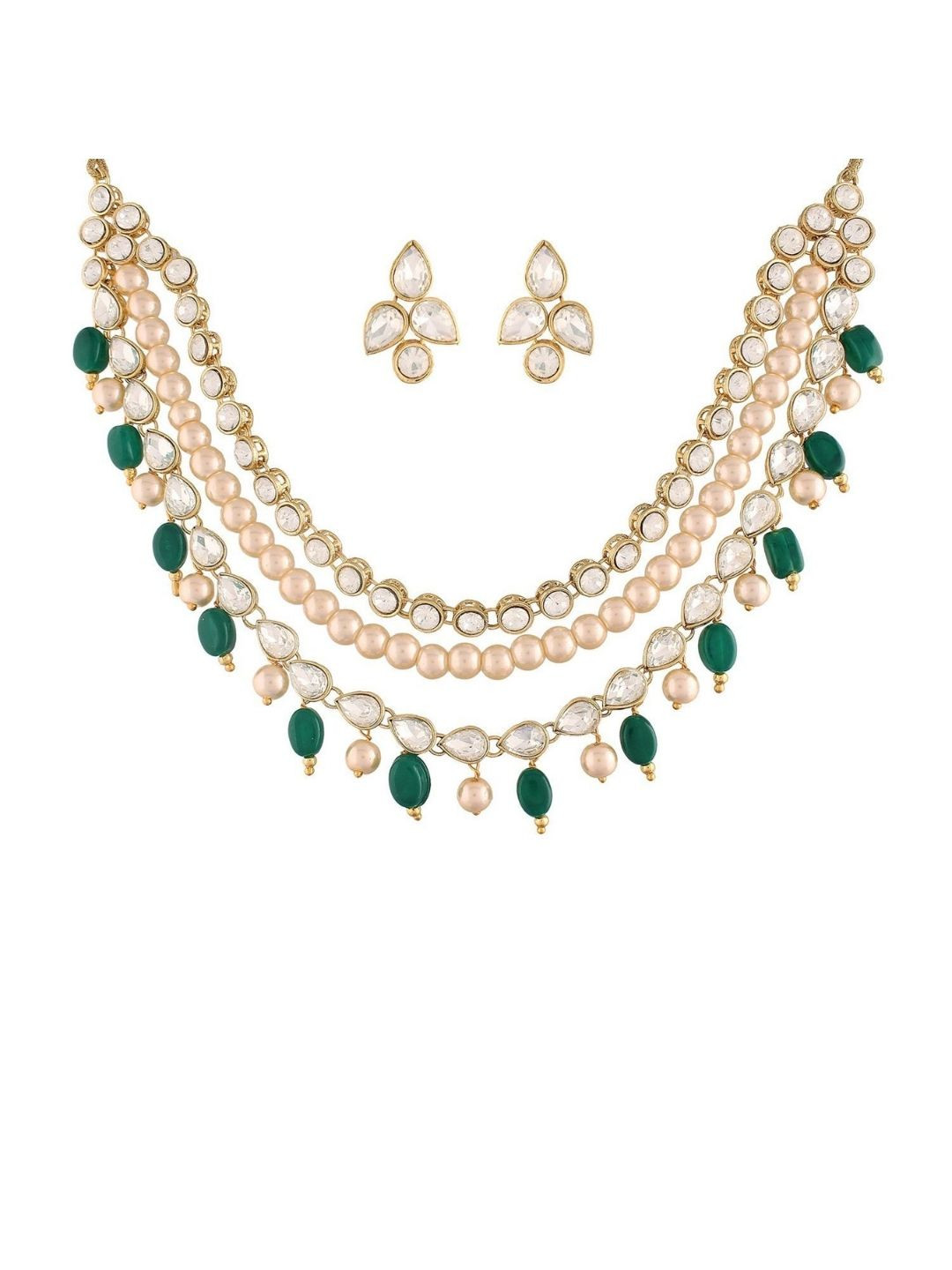 

I Jewels Gold-Plated Pearl Studded & Beaded Jewellery Set