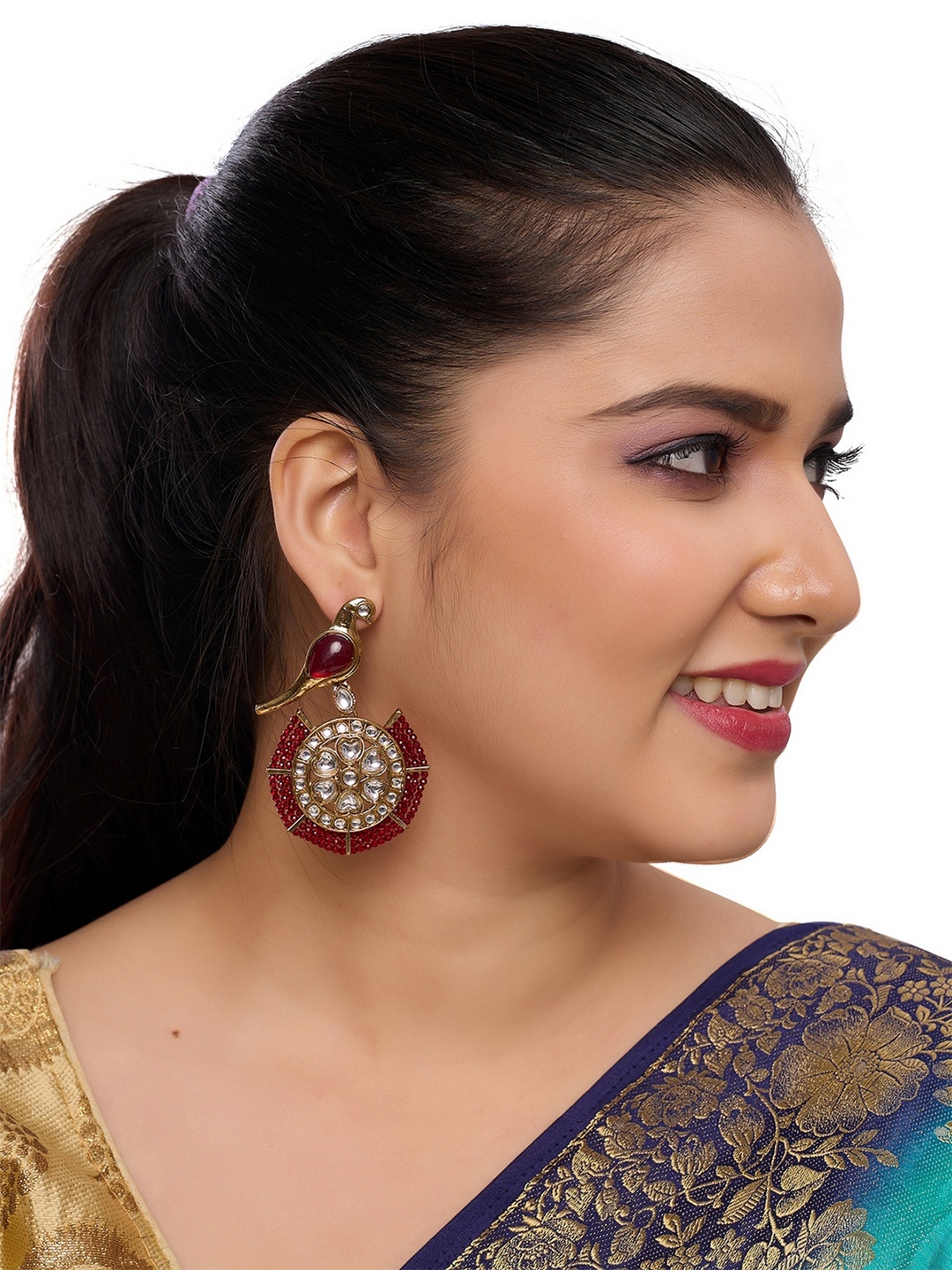 

Rhymee Gold-Plated Kundan & Beaded Drop Earrings, Maroon