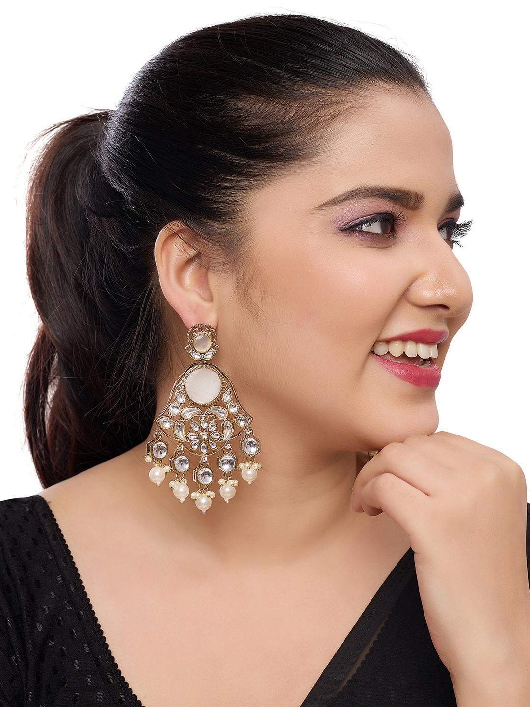 

Rhymee Gold-Plated Kundan & Beaded Drop Earrings, White
