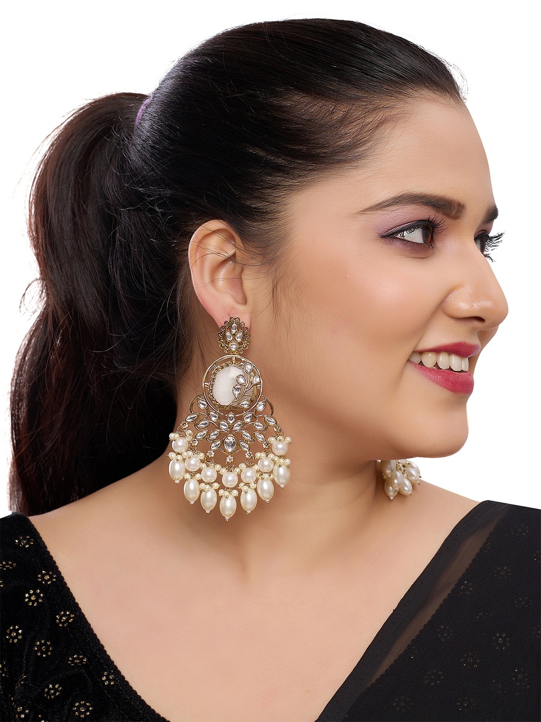 

Rhymee Gold-Plated Kundan & Beaded Drop Earrings, White