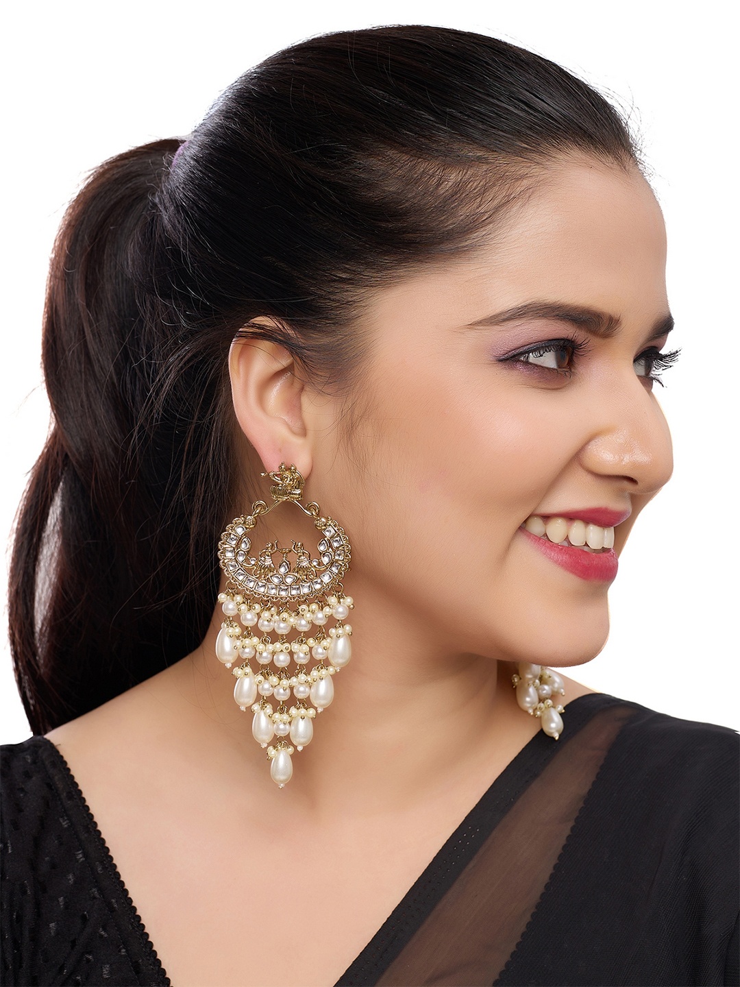 

Rhymee Gold-Plated Kundan & Beaded Drop Earrings, White