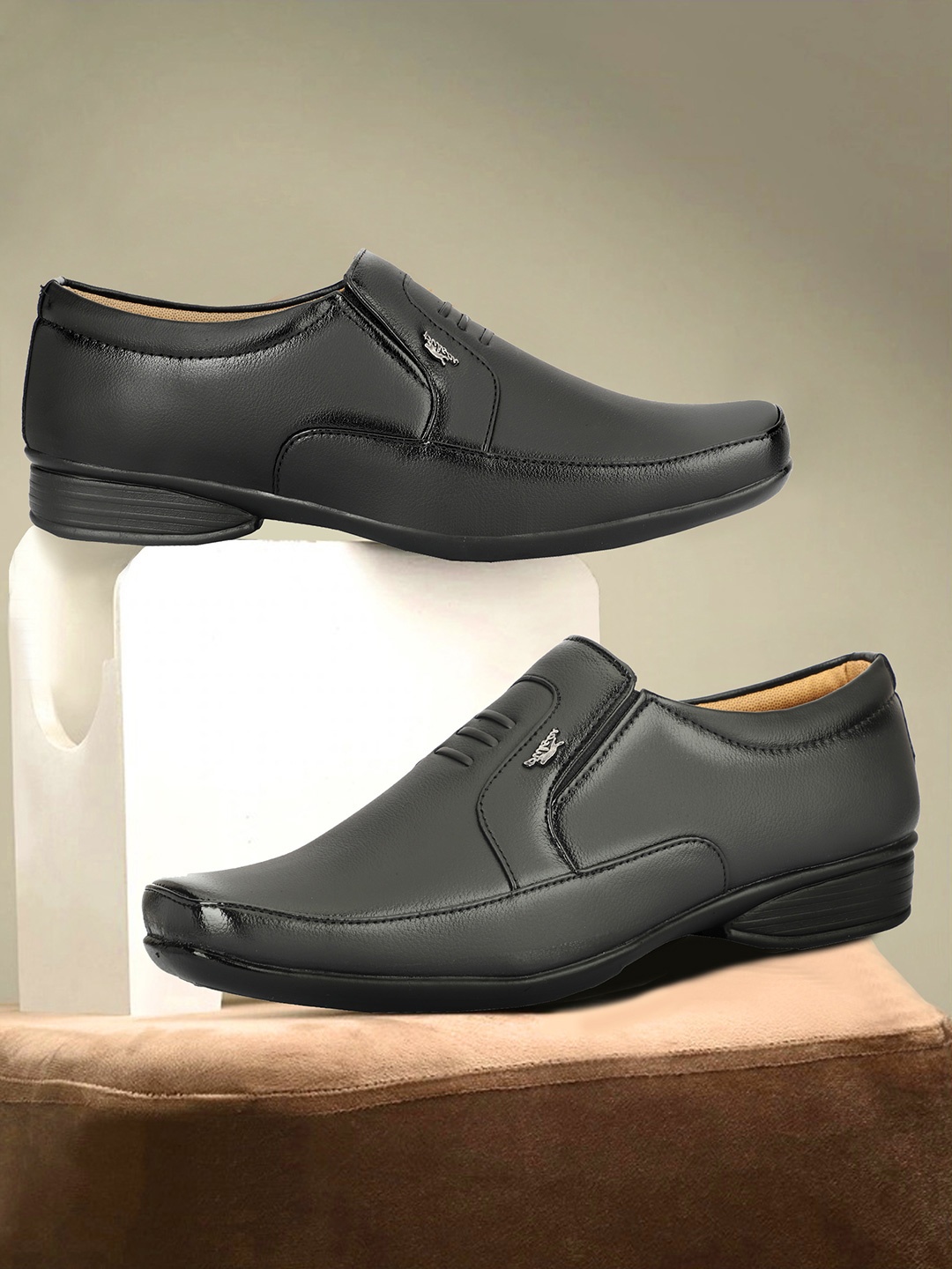 

Stylelure Men Leather Formal Slip-Ons, Black