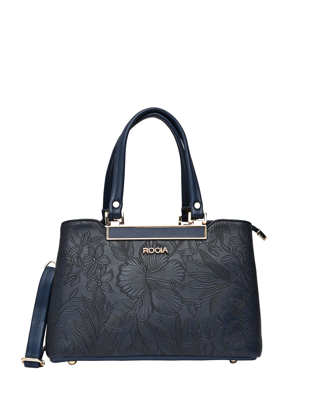 

Rocia Printed PU Structured Shoulder Bag, Navy blue