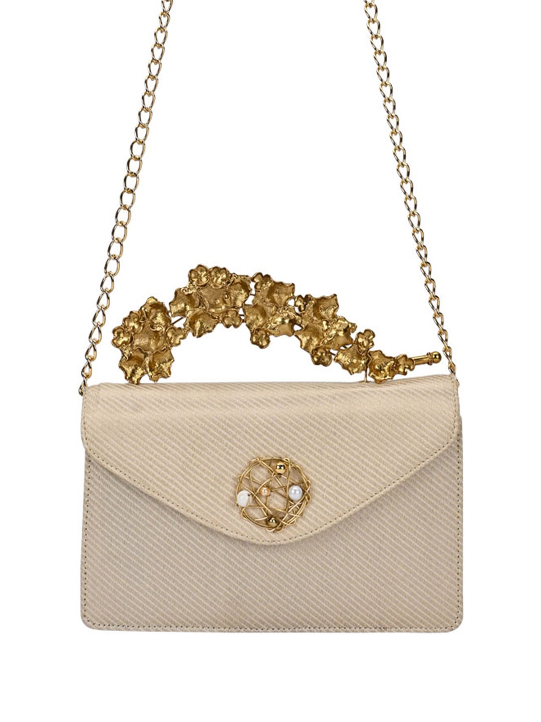 

Rocia Textured Silk Embellished Box Clutch, Gold