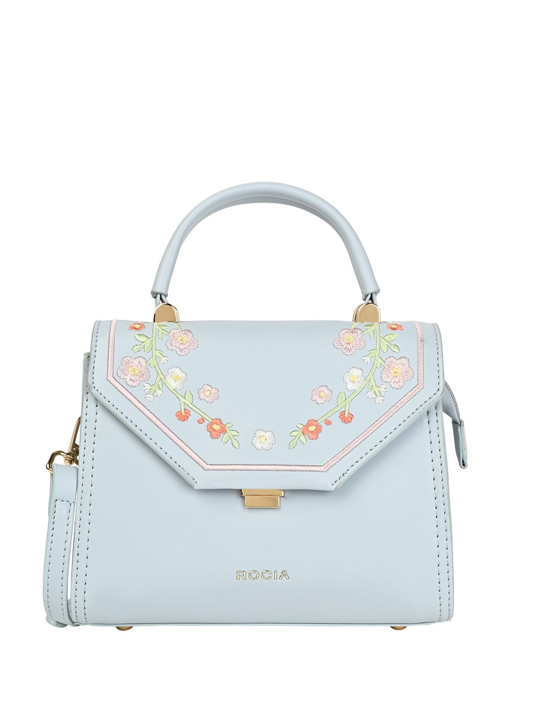 

Rocia Ethnic Motifs Embellished PU Half Moon Handheld Bag, Blue