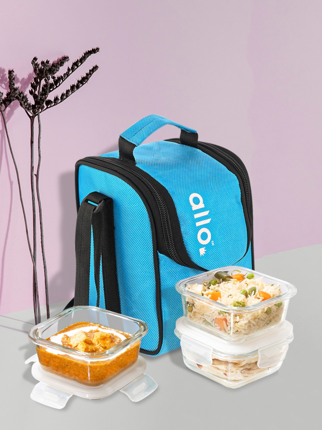 

Allo Microwave Oven Safe with Sky Blue Bag Glass Lunch Box (320Ml x 3)