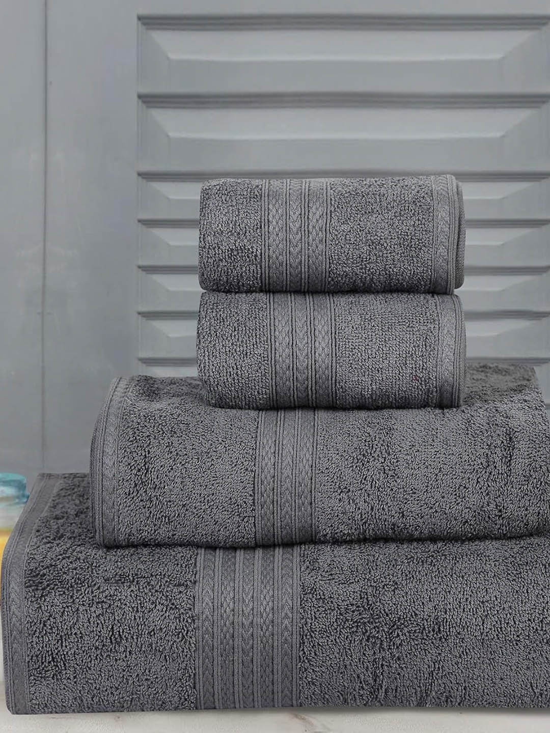 

BOMBAY DYEING Grey 4 Pieces Pure Cotton 450 GSM Towel Set