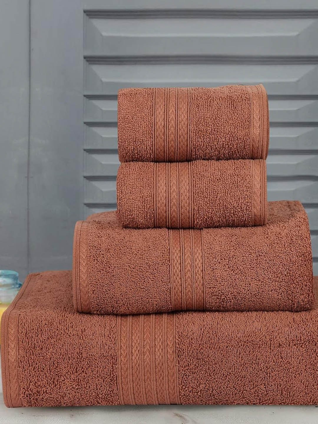 

BOMBAY DYEING Beige 4 Pieces Pure Cotton 450 GSM Towel Set
