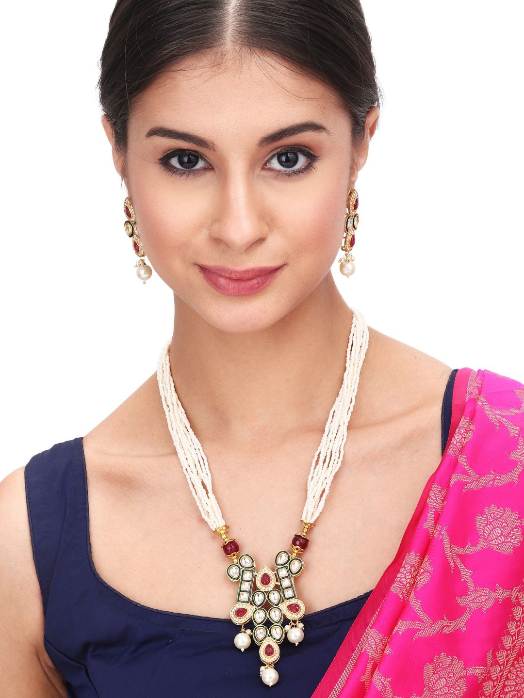 

Anvik Gold-Plated Kundan & Beaded Studded Necklace and Earrings