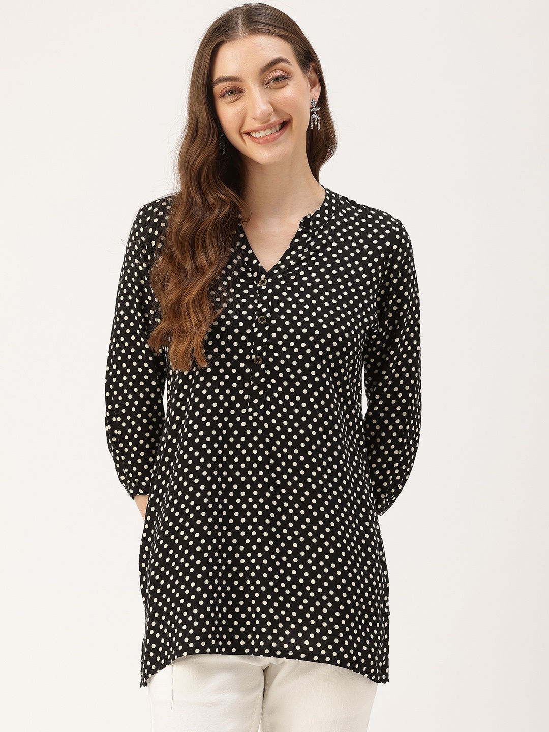 

AMUKTI Polka Dot Printed Monochrome Tunic, Black