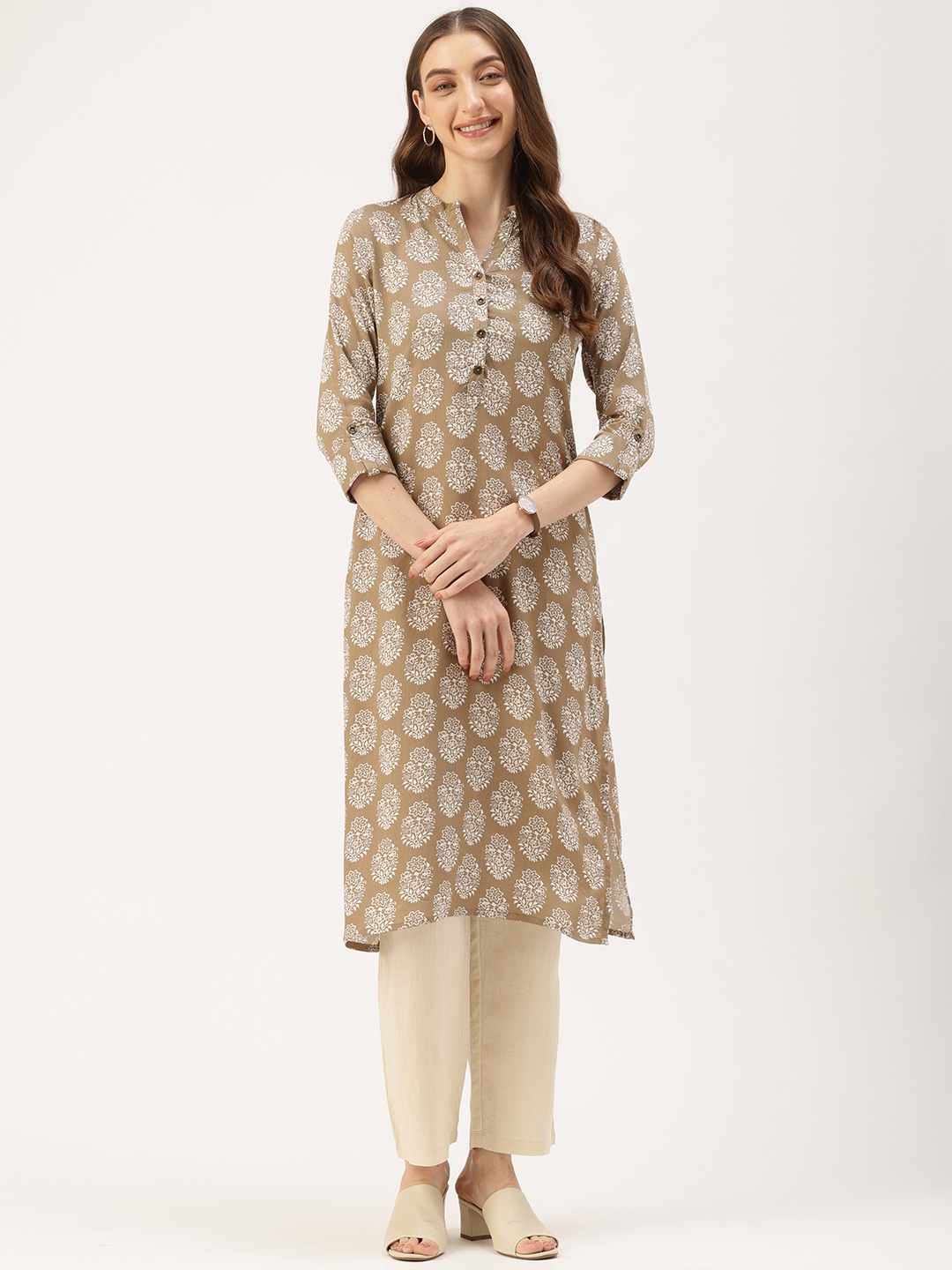 

AMUKTI Women Ethnic Motifs Printed Kurta, Beige