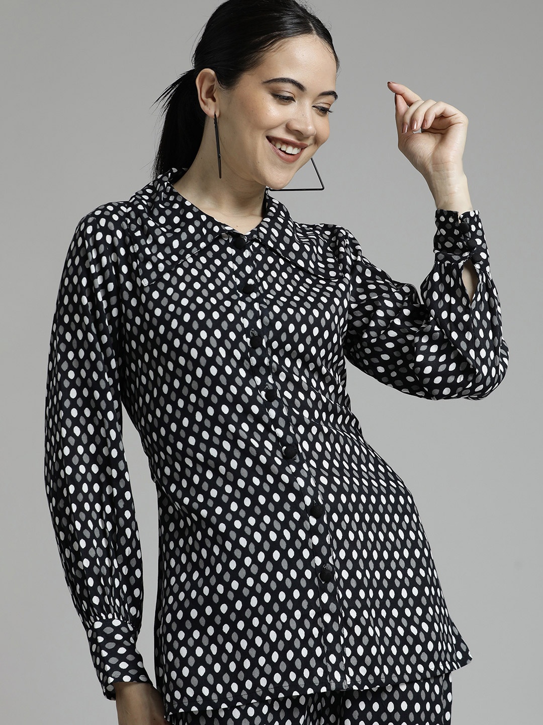 

Jaipur Kurti Polka Dot Co-ord Set, Black
