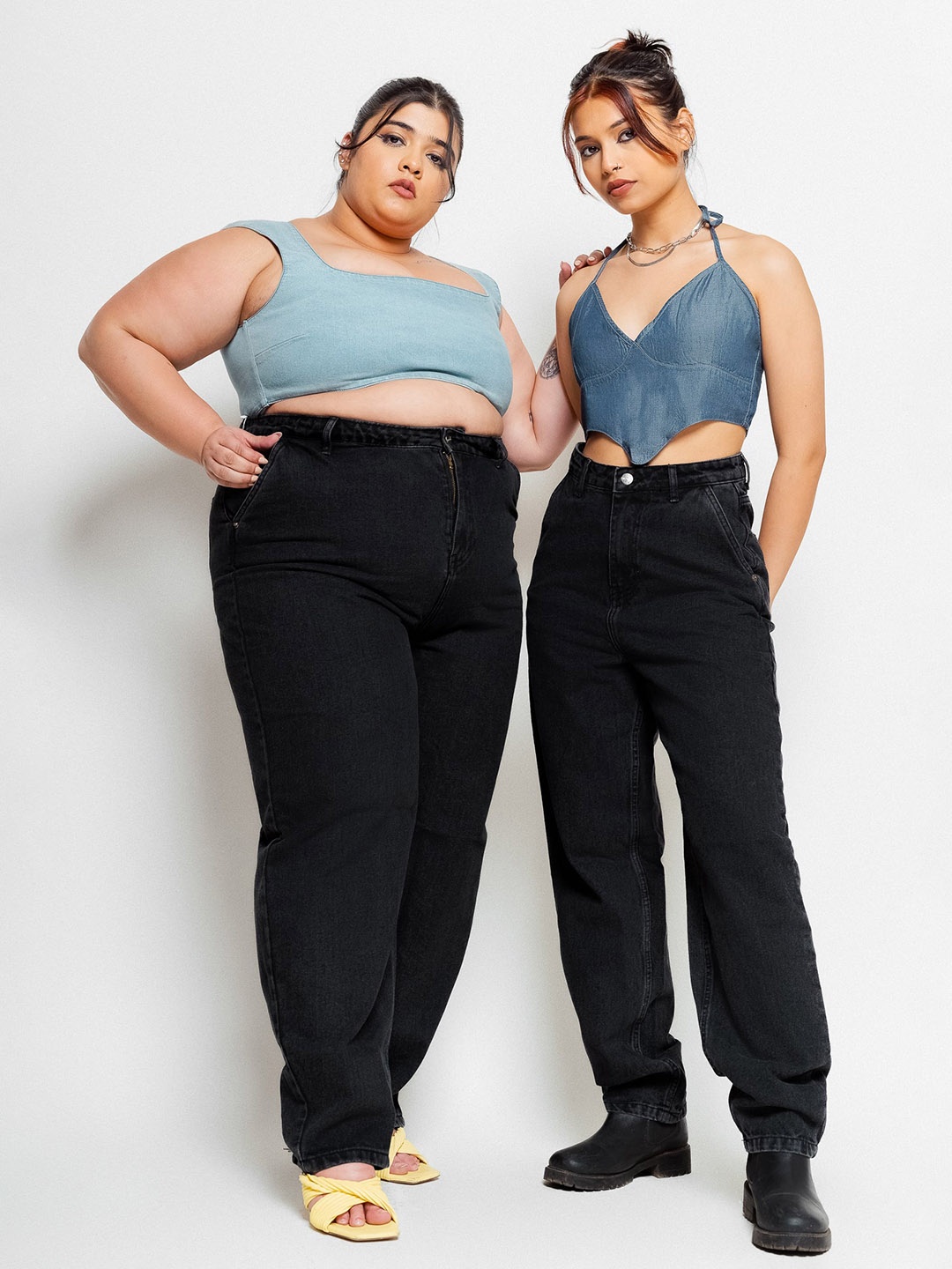 FREAKINS Plus Size Women Cotton Slouchy Fit High-Rise Jeans, Black