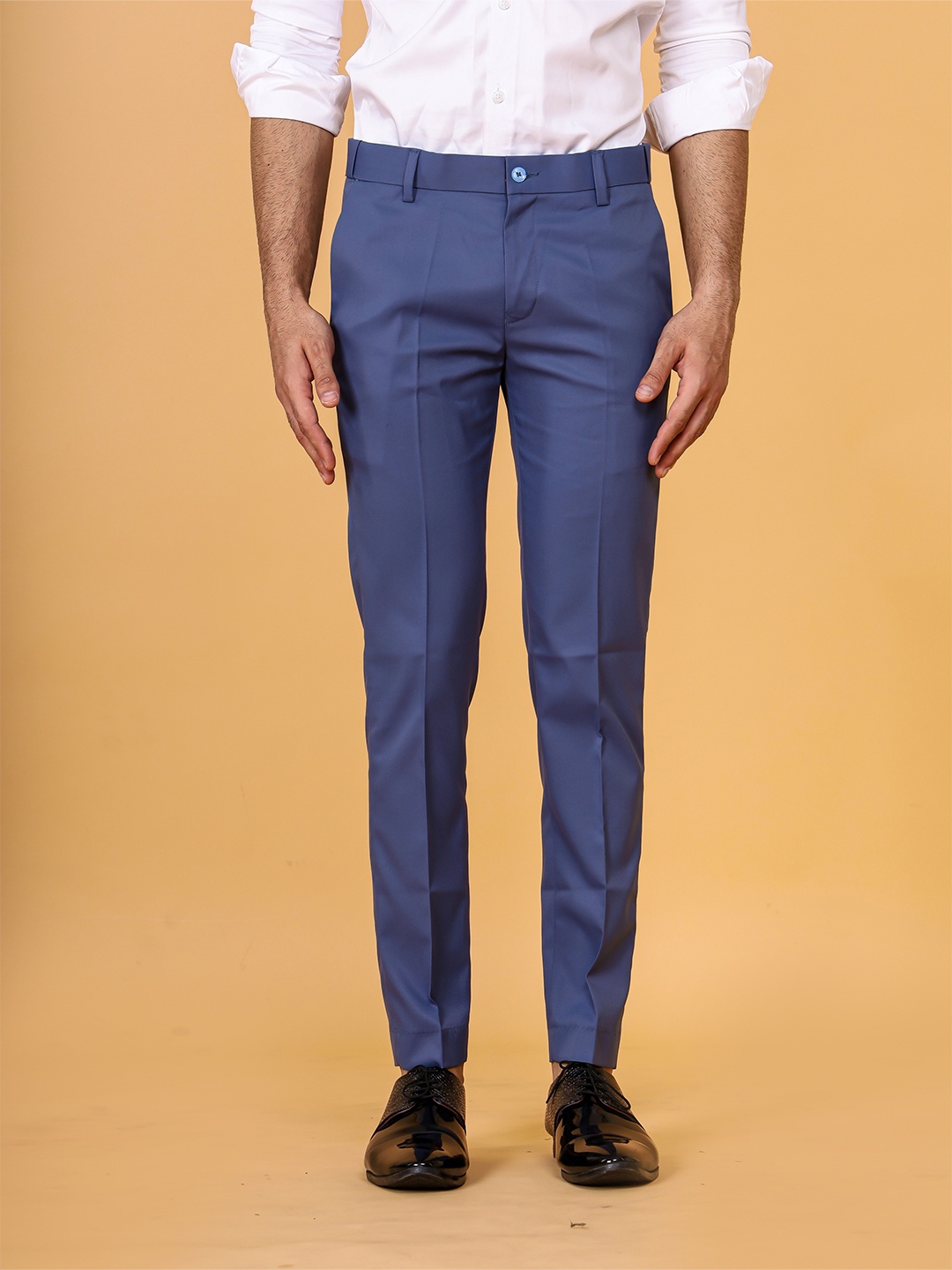 

el cielo Men Smart Slim Fit Easy Wash Trousers, Blue
