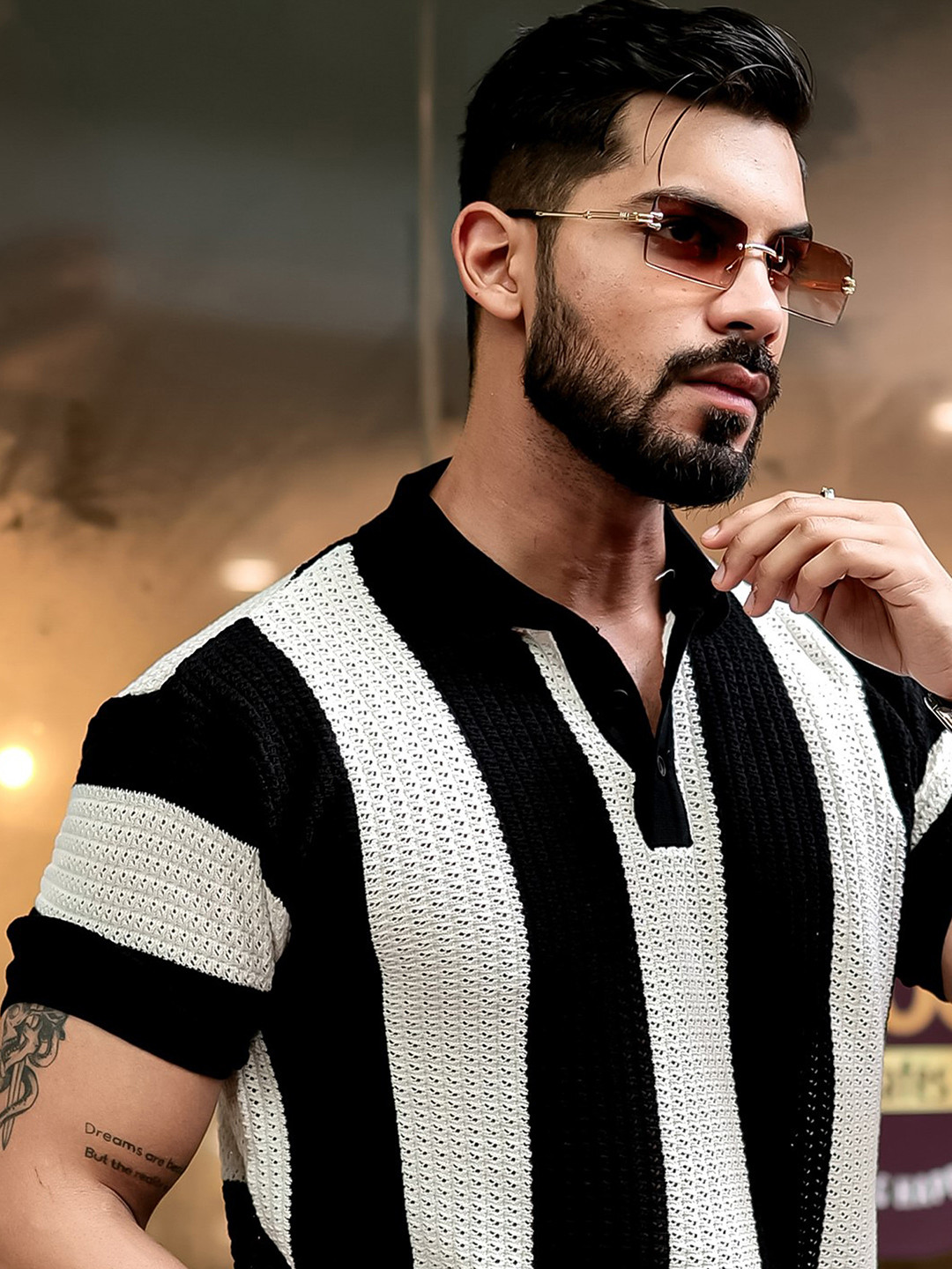 

Maniac Men Self Design Polo Collar Cotton Slim Fit T-shirt, Black