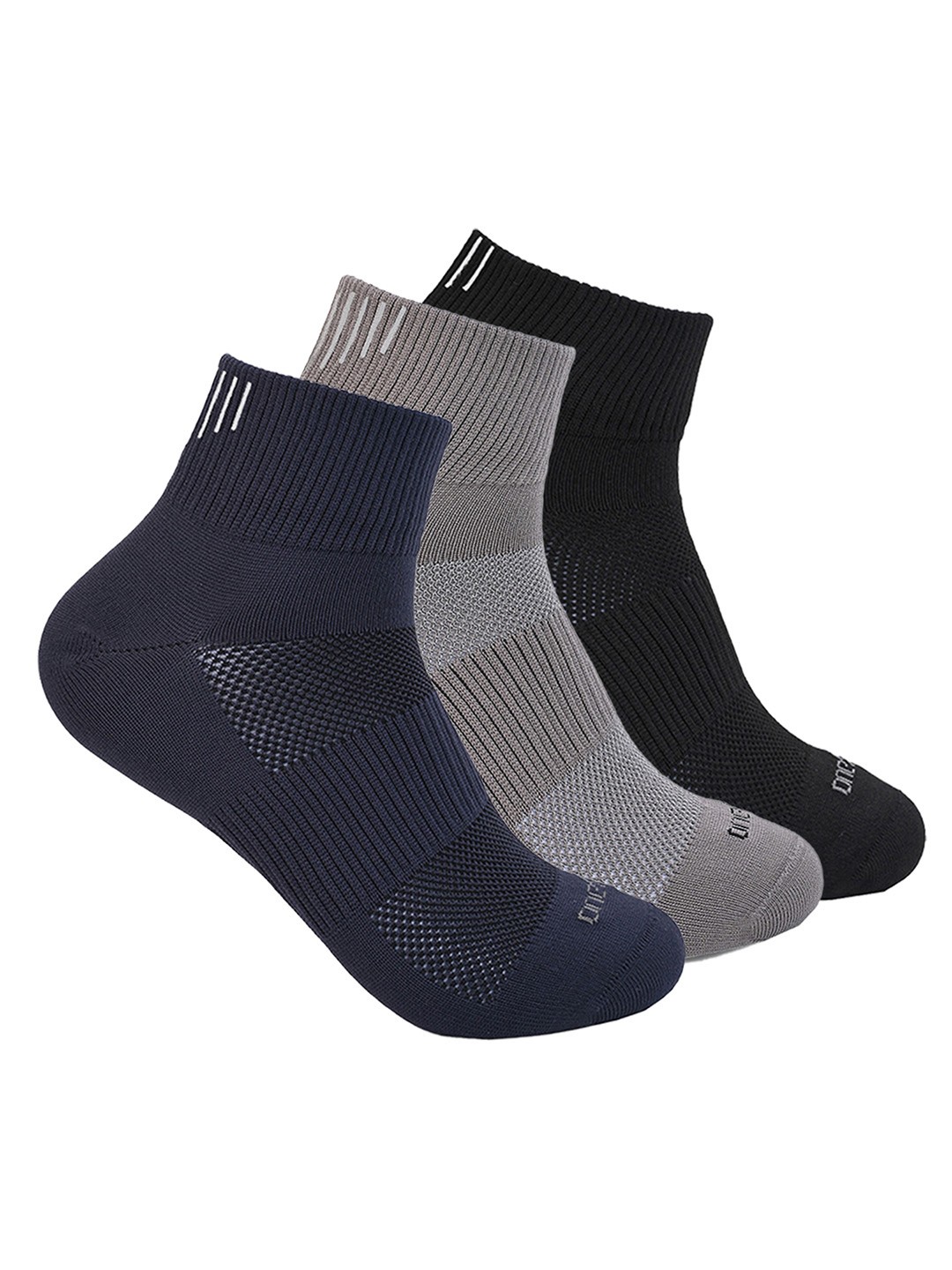 

One8 Men Pack Of 3 Striped Ankle-Length Socks, Black