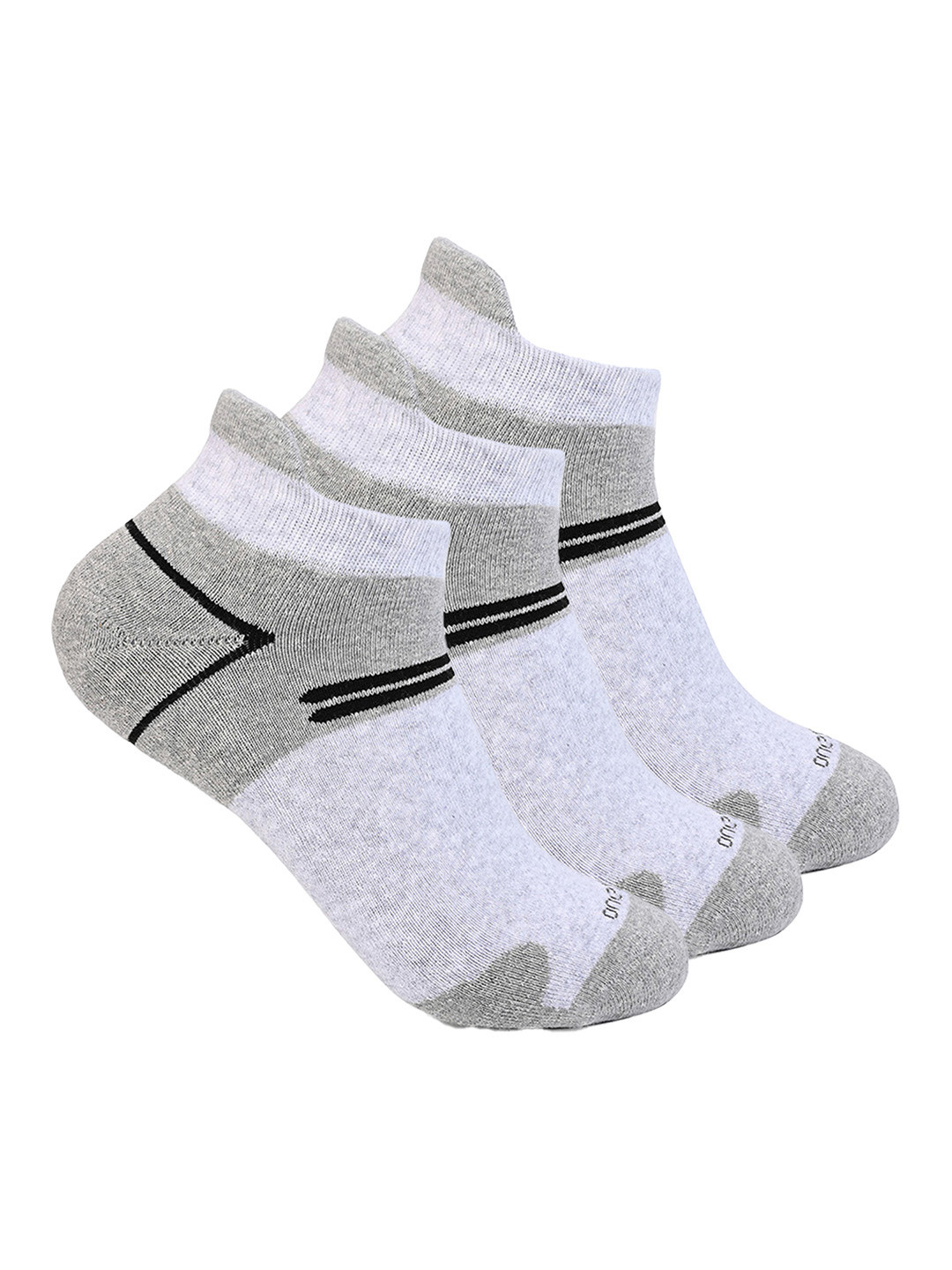 

One8 Men Pack Of 3 Color-Blocked Cotton Ankle-Length Socks, Grey