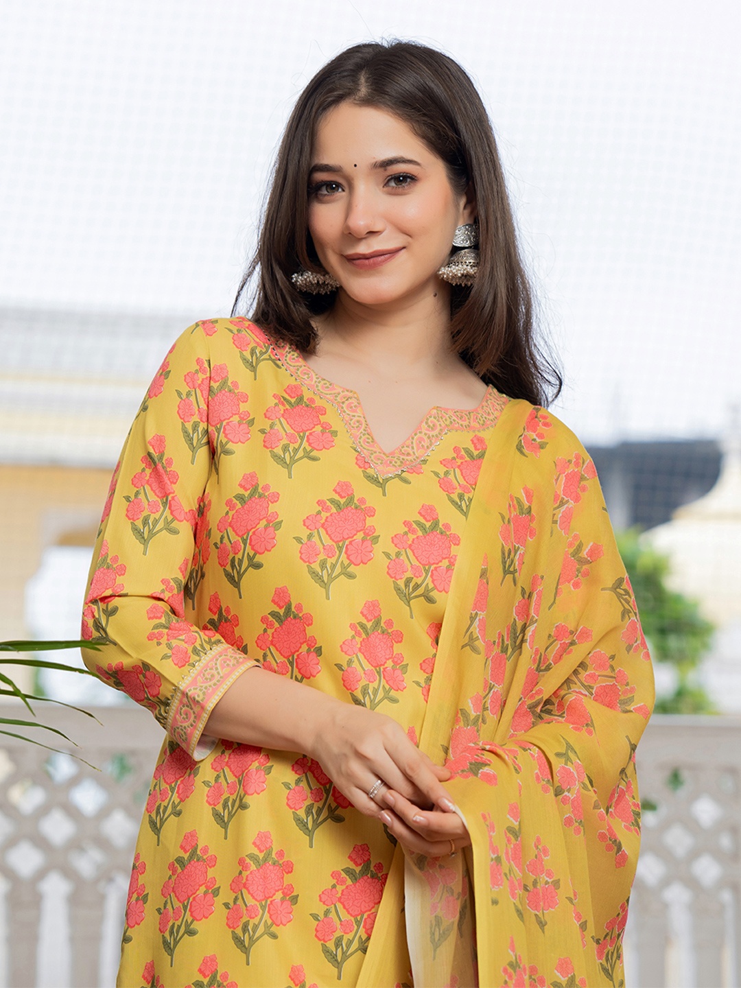 

KALINI Floral Printed Straight Kurta with Trousers & Dupatta, Green