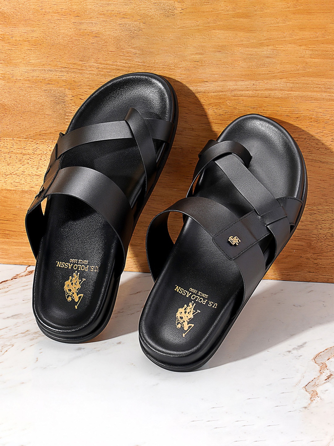 

U.S. Polo Assn. Men Leather IKER Comfort Sandals, Black