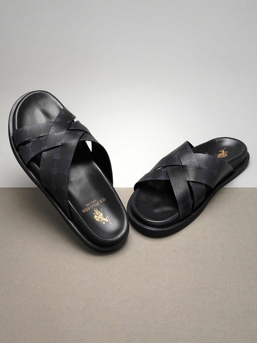 

U.S. Polo Assn. Men Leather Comfort Sandals, Black