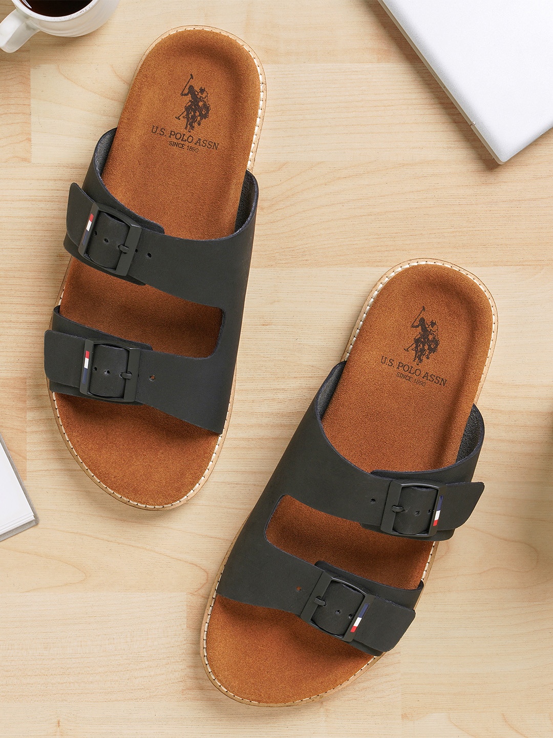 

U.S. Polo Assn. Men Leather Slip-On Comfort Sandals, Grey