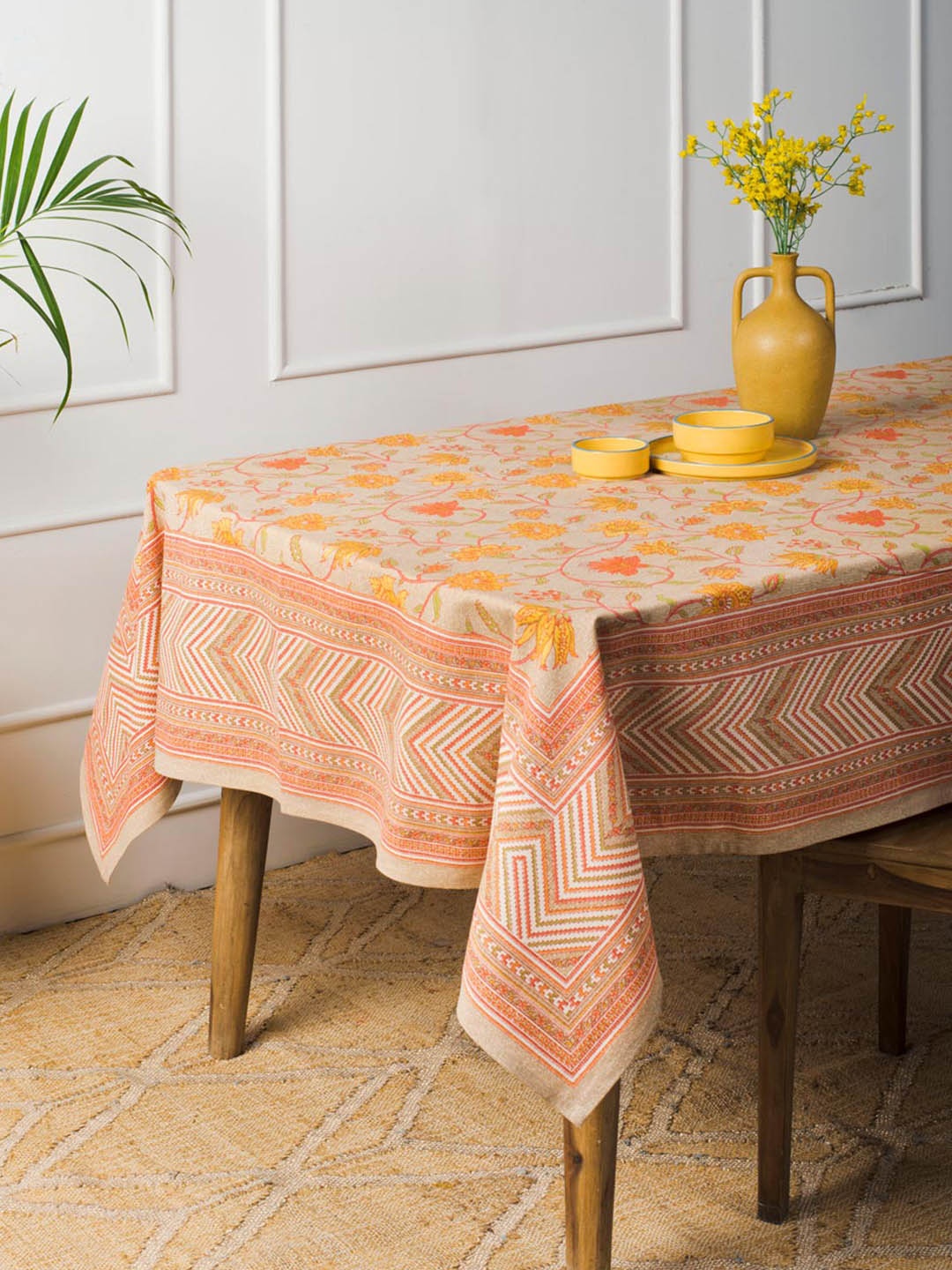 

Fabindia Yellow & Beige Floral Printed Cotton 8-Seater Table Cover