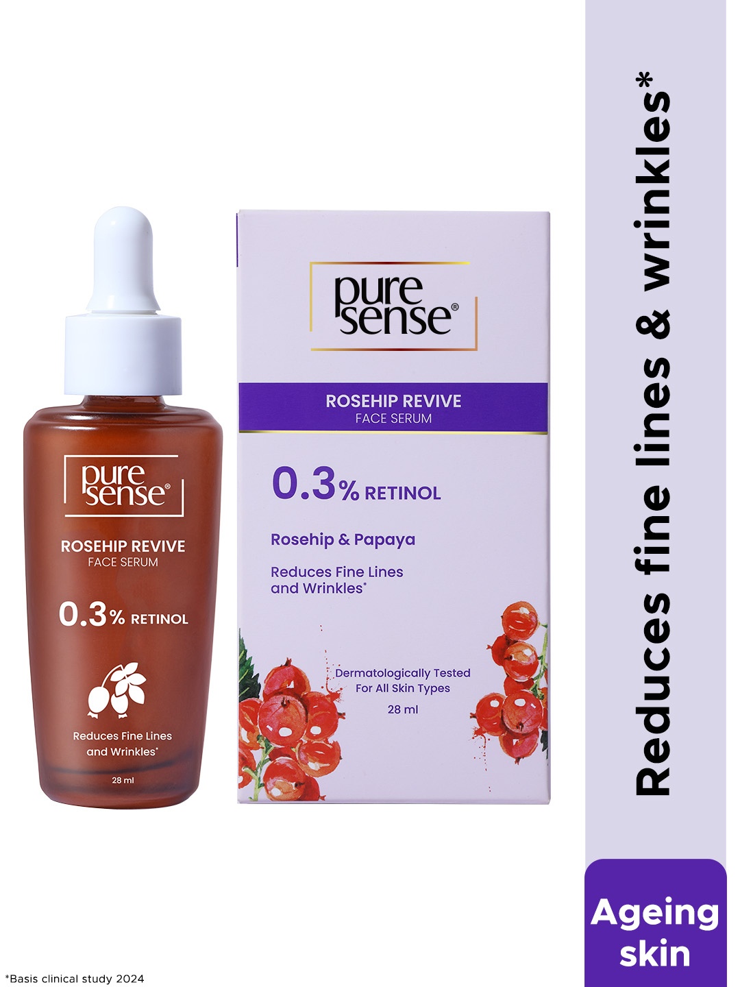 

Pure Sense Rosehip Revive Anti Aging Face Serum With 0.3% Retinol- 28 ml, White