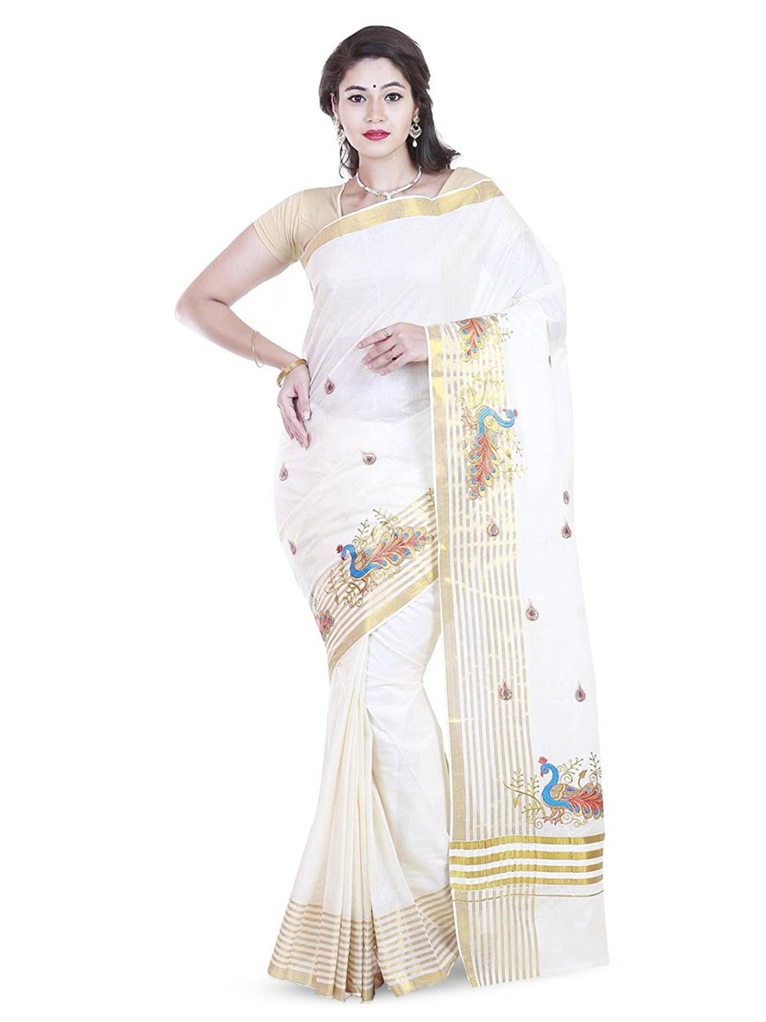 

Rst R Selvamani Tex Woven Design Pure Cotton Ready to Wear Kasavu Saree With Zari, White