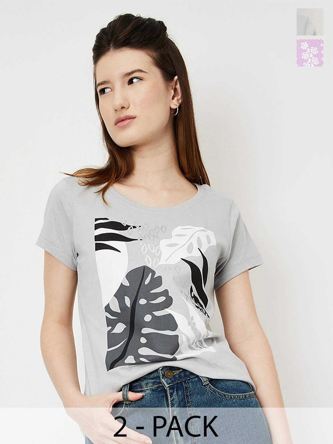 

max Women Pack of 2 - Graphic Printed T-shirt, Lavender