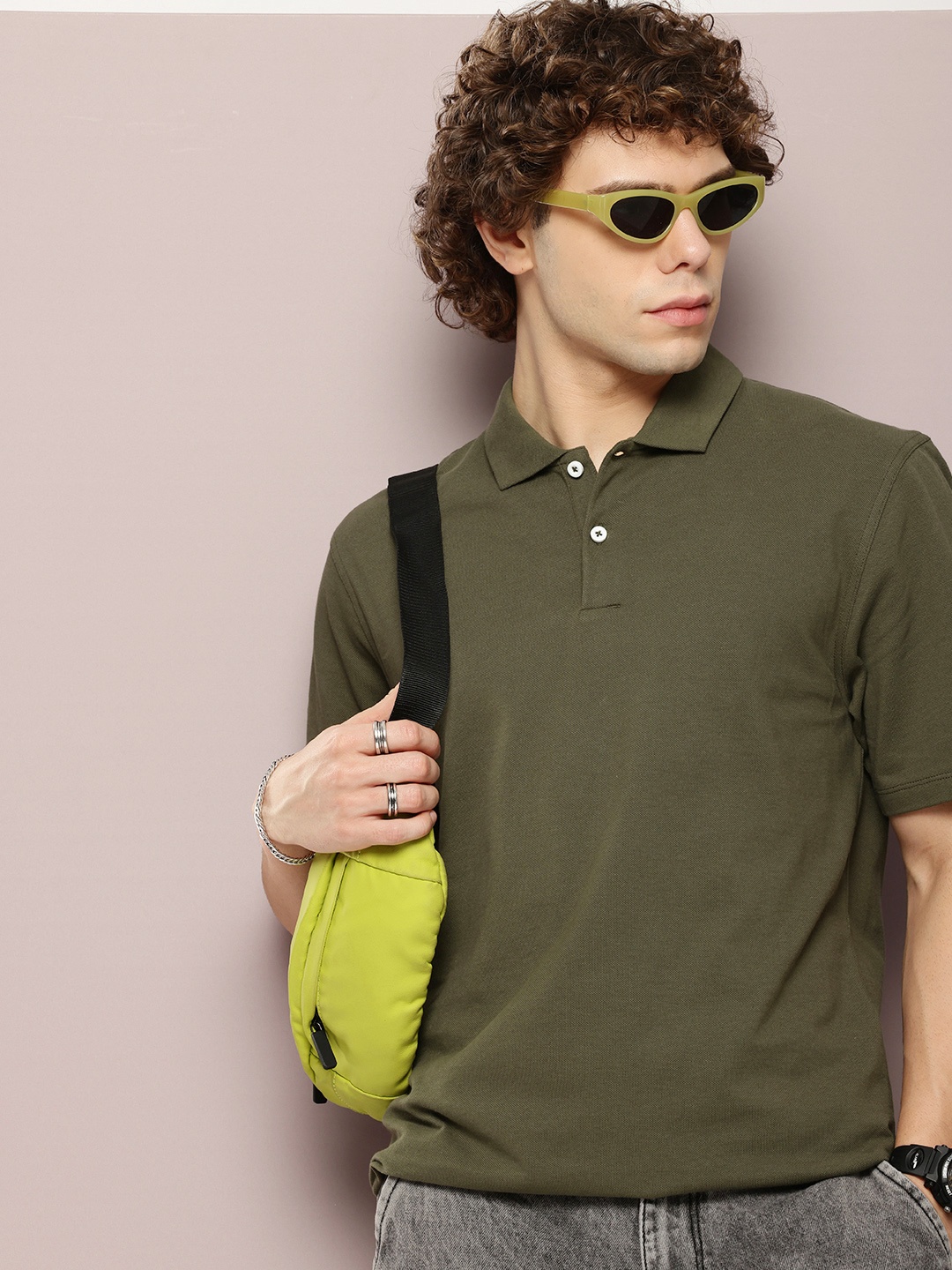 

Kook N Keech Men Polo Collar Pure Cotton T-shirt, Olive