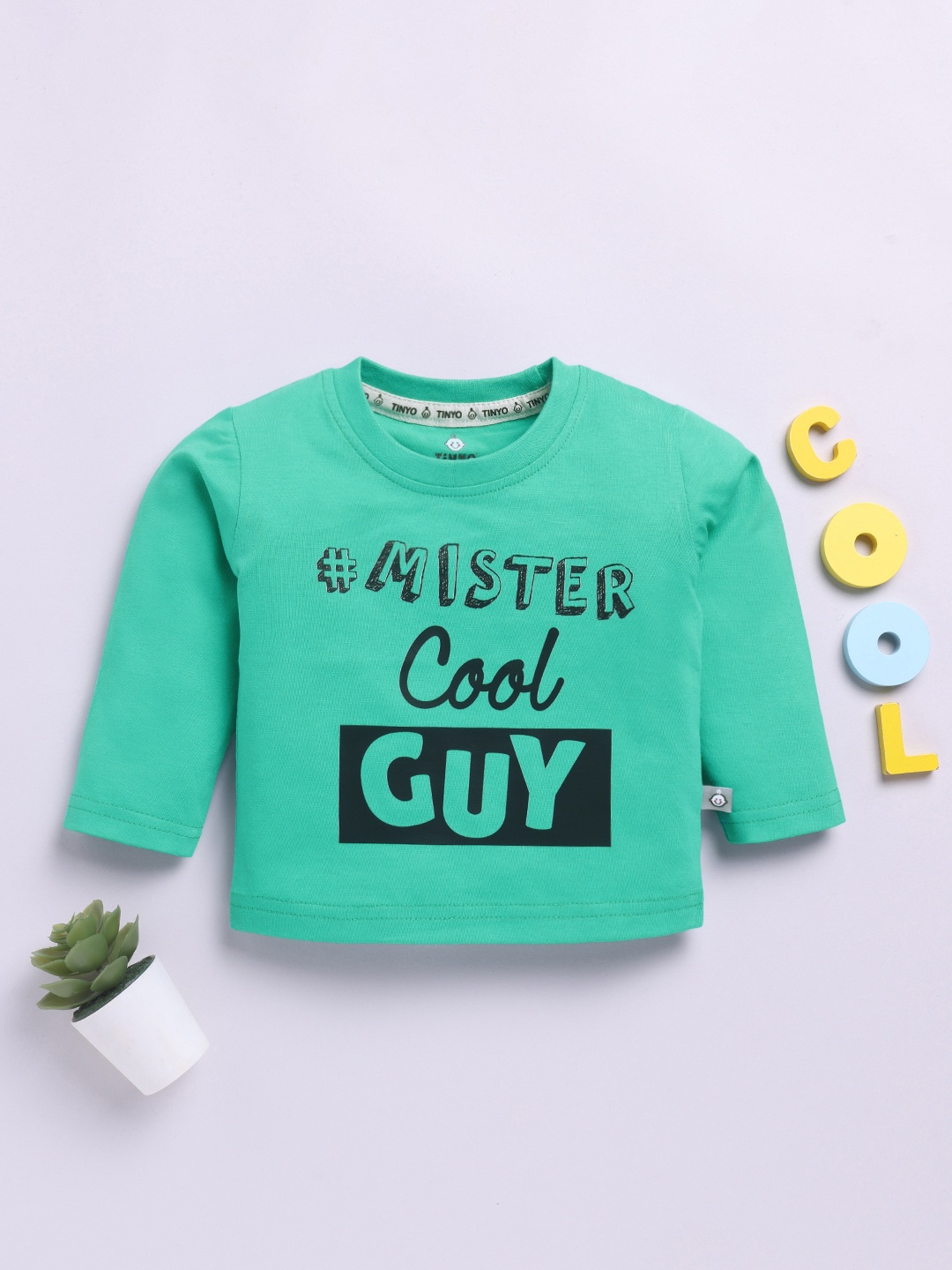 

YK X Tinyo Infant Boys Typography Printed Pure Cotton T-shirt, Green