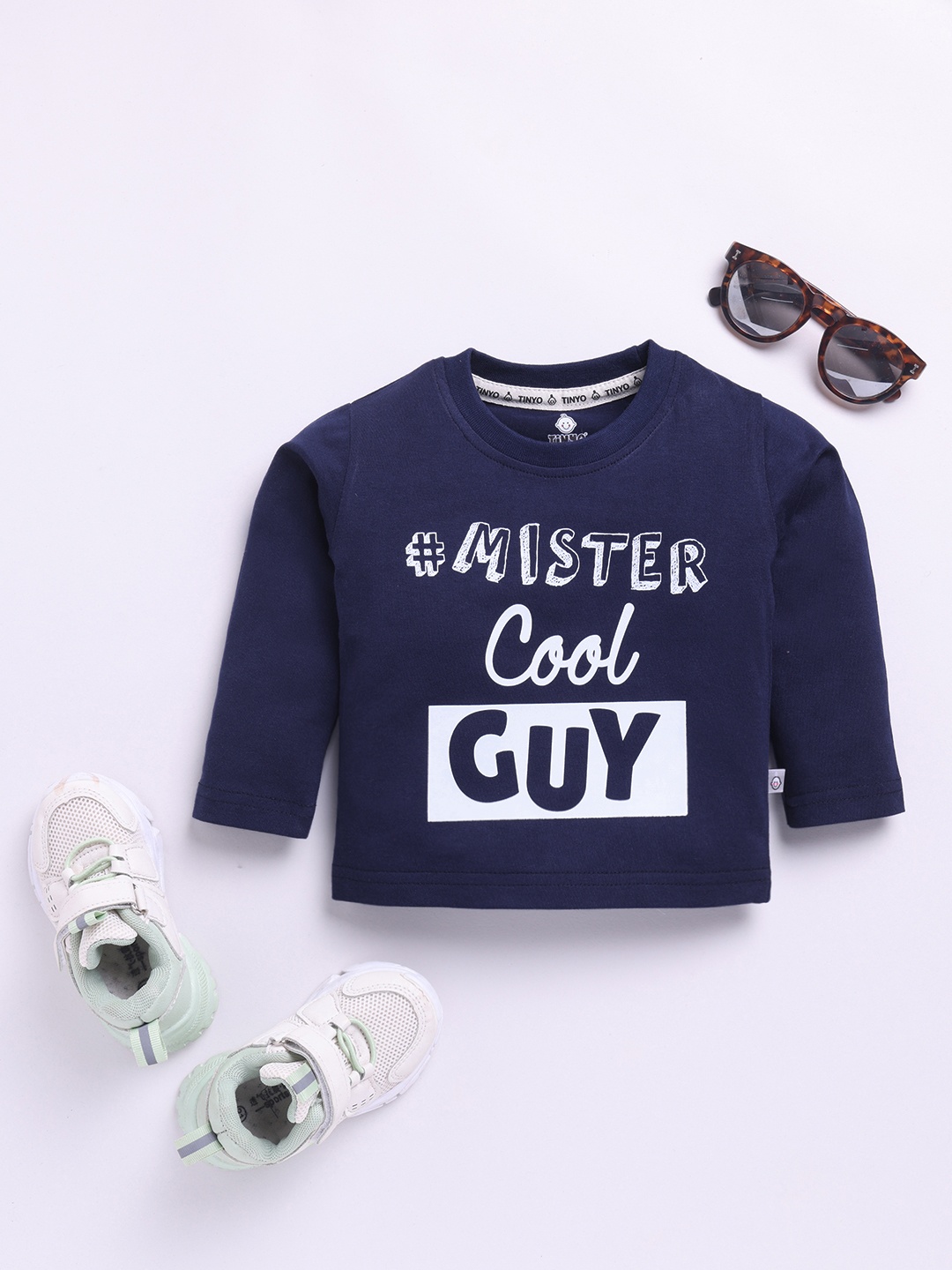 

YK X Tinyo Infant Boys Typography Printed Pure Cotton T-shirt, Navy blue