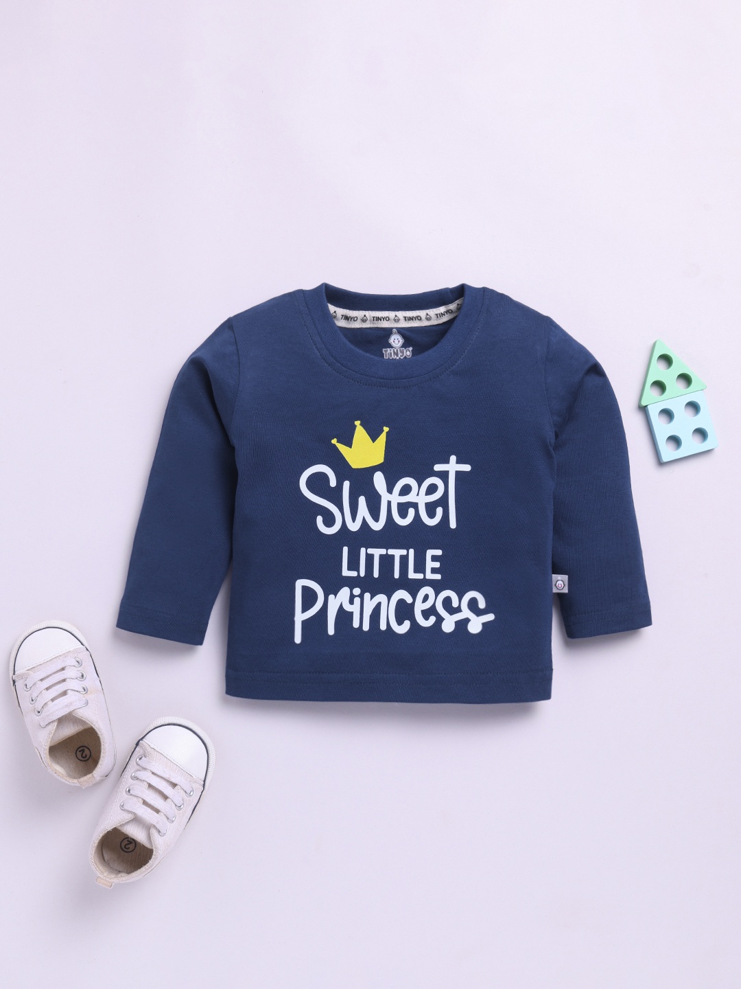 

YK X Tinyo Infant Girls Typography Printed Pure Cotton T-shirt, Navy blue