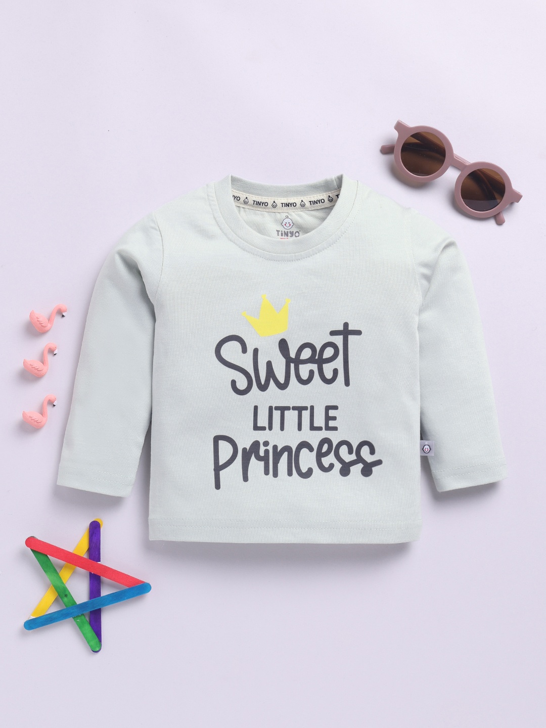 

YK X Tinyo Infant Girls Typography Printed Pure Cotton T-shirt, Green