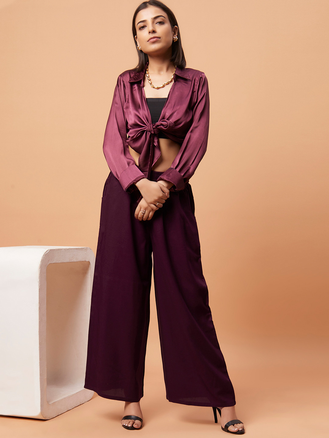 

Bottoms.Love Women Wide Leg Knitted Solid Rayon Palazzos, Maroon