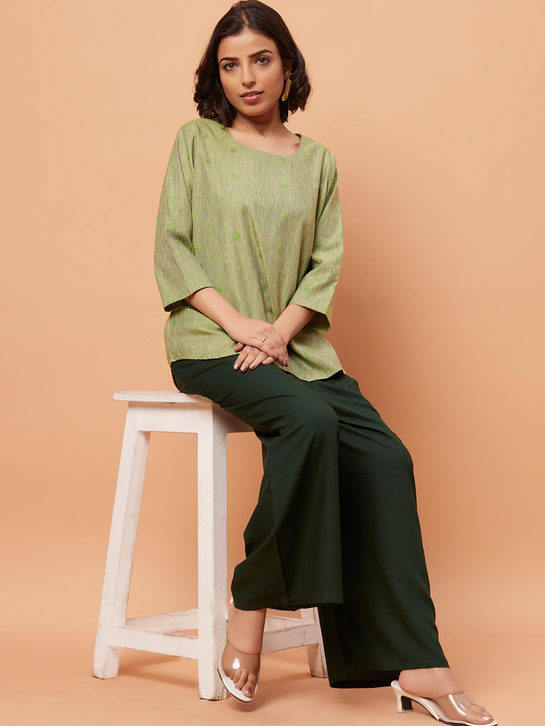 

Bottoms.Love Women Wide Leg Knitted Solid Rayon Palazzos, Green