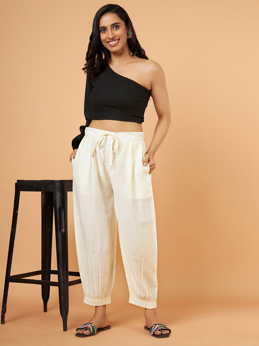 

Bottoms.love Women Mid-Rise Relaxed Loose Fit Salwar, Off white
