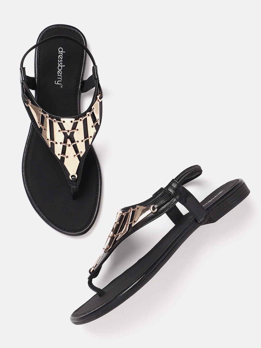 

DressBerry Women Open Toe Flats with Western Embellishment, Black