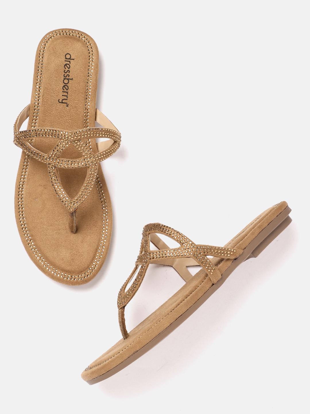 

DressBerry Women Open Toe Flats with western Embellishment, Brown