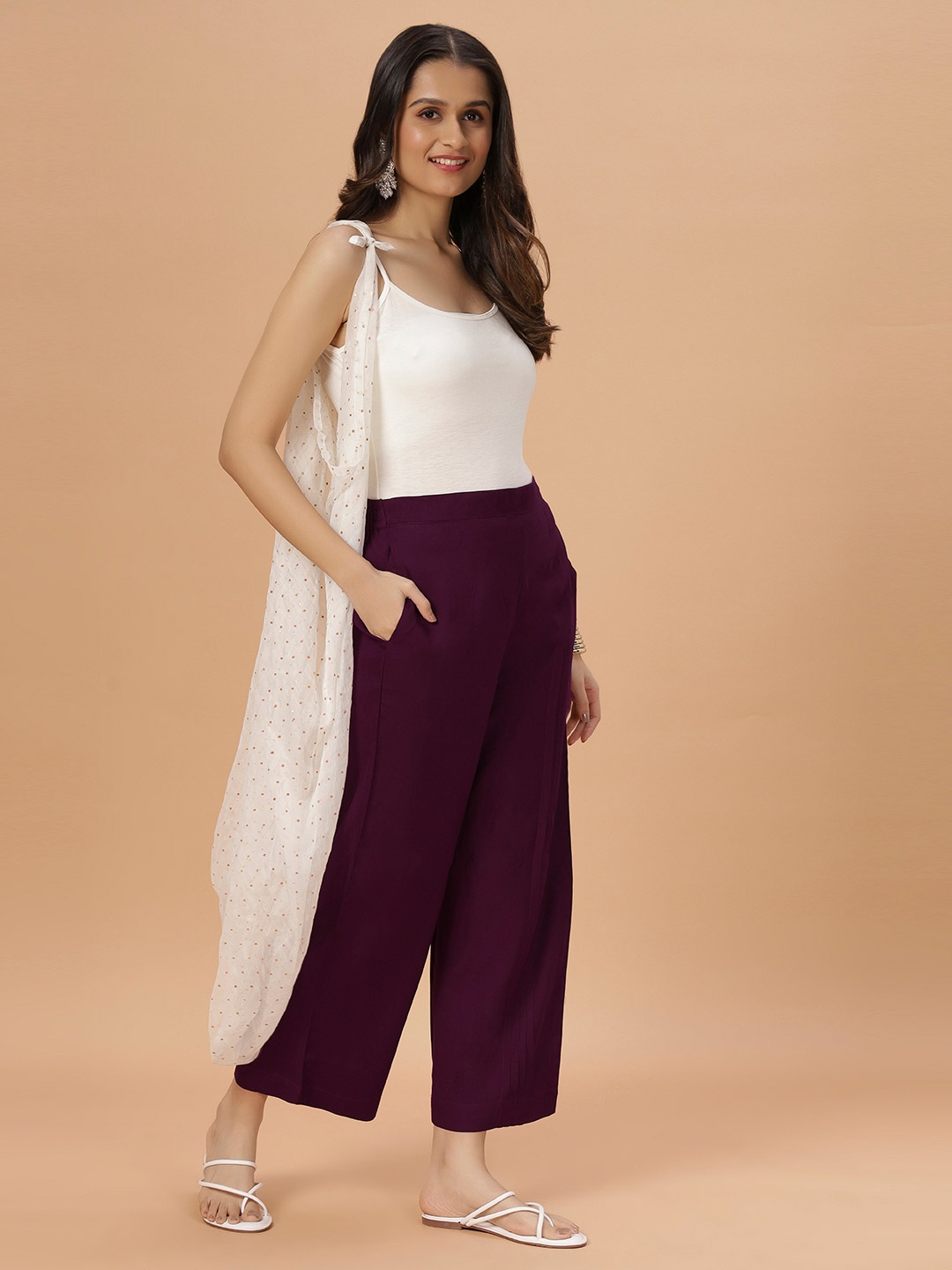 

Bottoms.love Women Solid Relaxed Fit Rayon Wide Leg Palazzos, Maroon